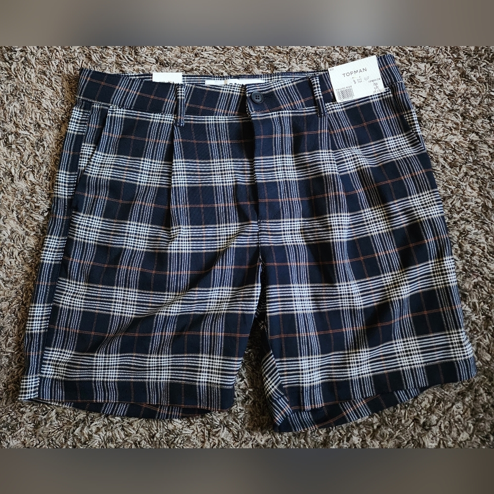 NWT Topman Plaid Flat Front Cotton Shorts Men’s 34W